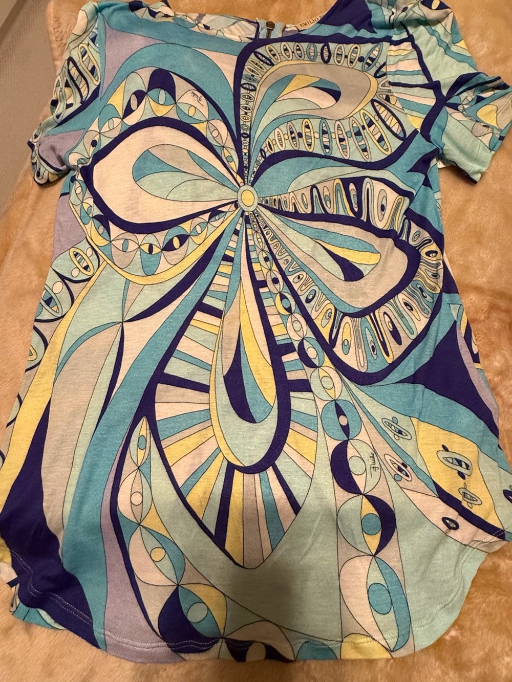 Pucci Abstract Floral Tee in Blue & Yellow